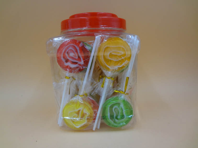 Custom Flavor Round Flat Large Swirl Lollipops / Hard Candy Food With Jars