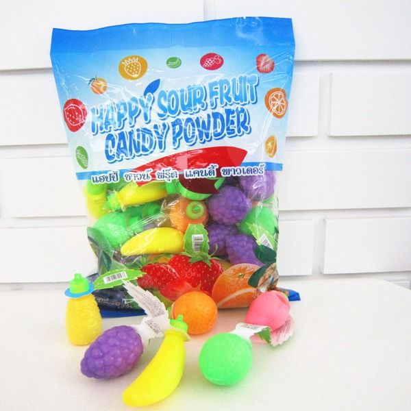 Multi Fruit Flavor Sour Powder Candy With Fruit Shape Packed In Bag