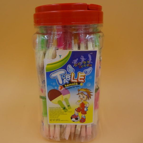 Table Tennis Shape compressed candy milk chocolate strawberry flavor in on bottle