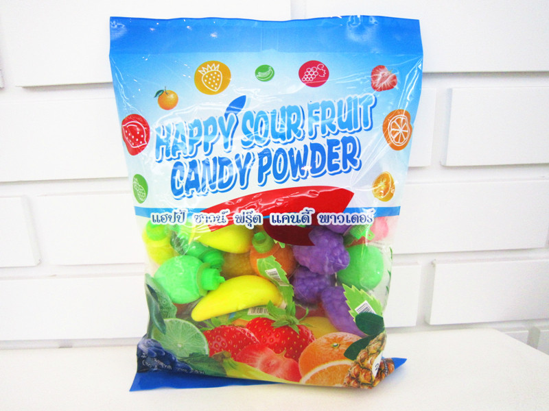 Multi Fruit Flavor Sour Powder Candy With Fruit Shape Packed In Bag Yummy And Lovely